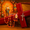 Holy Communion & Crucifix of 8 mm Round Orange Glass Alloy Chain Rosary