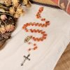 Holy Communion & Crucifix of 8 mm Round Orange Glass Alloy Chain Rosary