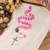 Immaculate Heart of Mary & Crucifix of 8 mm Round Pink Glass Alloy Chain Rosary