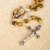 Our Lady of Fatima & Crucifix of 8 mm Round Pattern Stone Alloy Chain Rosary