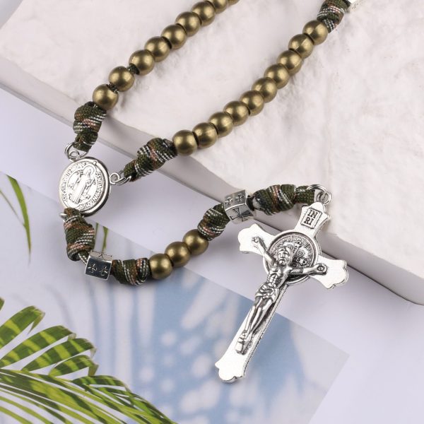 Christianartworkshop St. Benedict Medal & Crucifix of 10mm Round Multicolor Paracord Rosary