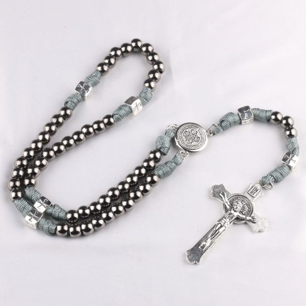 Christianartworkshop St. Benedict Medal & Crucifix of 10mm Round Multicolor Paracord Rosary
