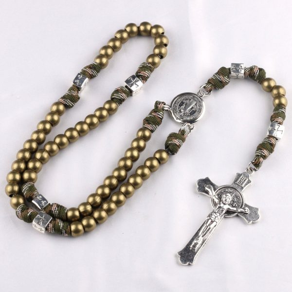 Christianartworkshop St. Benedict Medal & Crucifix of 10mm Round Multicolor Paracord Rosary