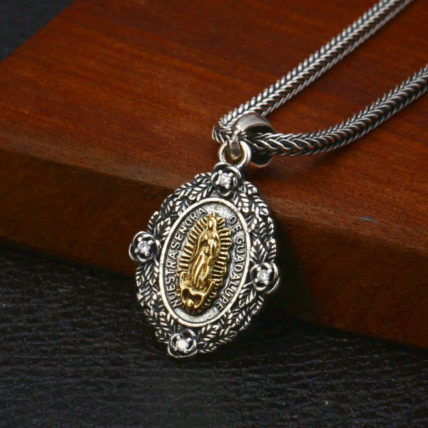 Sterling Silver Classic Style Our Lady of Guadalupe & St. Michael Pendant Necklace