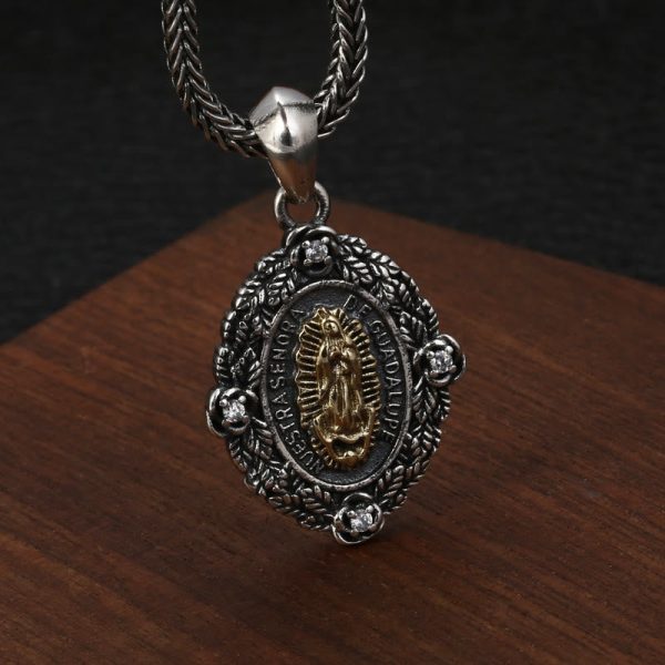 Sterling Silver Classic Style Our Lady of Guadalupe & St. Michael Pendant Necklace