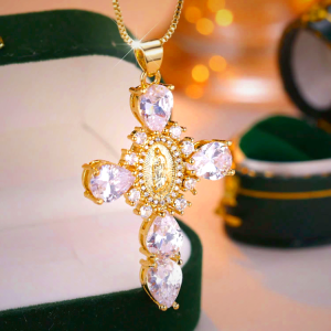 Diamond Virgin Mary Cross Necklace