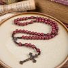 Madonna and Child & Crucifix of 10mm Round Red Wood Nylon Cord Rosary