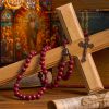 Madonna and Child & Crucifix of 10mm Round Red Wood Nylon Cord Rosary