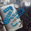 Jerusalem Medal & Crucifix of 8mm Round Blue Acrylic Alloy Chain Rosary