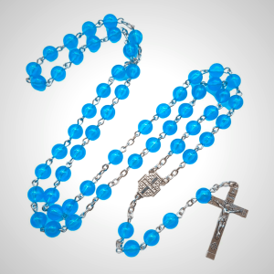Jerusalem Medal & Crucifix of 8mm Round Blue Acrylic Alloy Chain Rosary