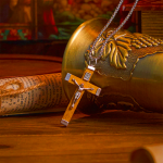 Retro Style Jesus Icon Crucifix Wood & Alloy Pendant Necklace