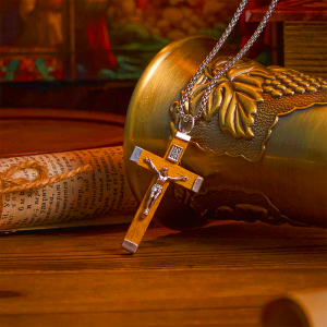 Retro Style Jesus Icon Crucifix Wood & Alloy Pendant Necklace