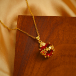 Modern Style Crafted Red Gemstones Sacred Heart of Jesus Pendant Necklace