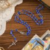 Our Lady & Crucifix of 8mm Heart Acrylic Blue Alloy Chain Rosary