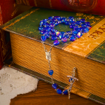 Our Lady & Crucifix of 8mm Heart Acrylic Blue Alloy Chain Rosary