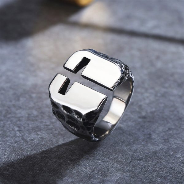 3 Colors Minimalist Style Cross Engraved Stainless Steel Faith Ring