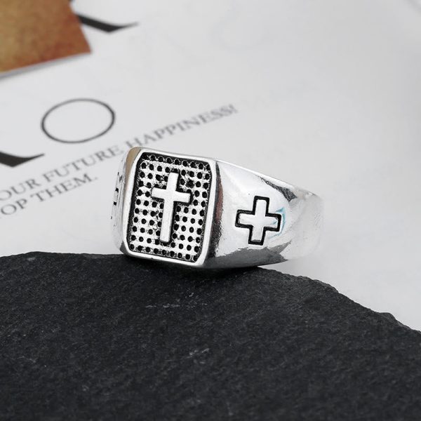 925 Sterling Silver Minimalist Cross Engraved Adjustable Faith Ring