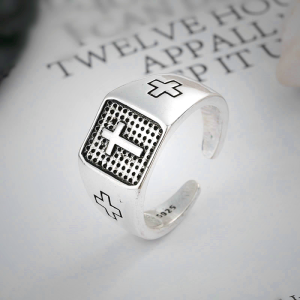 925 Sterling Silver Minimalist Cross Engraved Adjustable Faith Ring