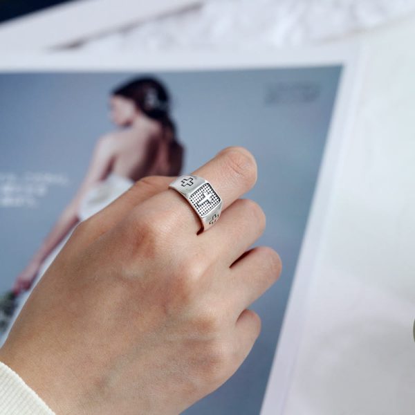 925 Sterling Silver Minimalist Cross Engraved Adjustable Faith Ring