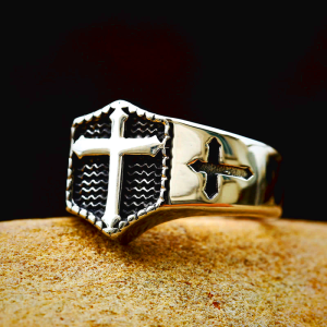 Retro Minimalist Style Cross Engraved Stainless Steel Faith Ring