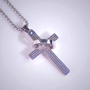 Minimalist Bible Verse Cross with Ring Faith Pendant Necklace
