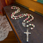 Miraculous Medal & Crucifix of 8mm Pink Floral Ceramics Beads Prayer Rosary