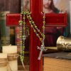 St. Benedict Medal & Trinity Cross of 6mm Green Floral Ball Prayer Beads Rosary