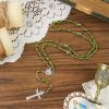 St. Benedict Medal & Trinity Cross of 6mm Green Floral Ball Prayer Beads Rosary
