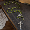 St. Benedict Medal & Trinity Cross of 6mm Green Floral Ball Prayer Beads Rosary