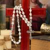 Christianartworkshop Miraculous Medal & Crucifix of 4mm White Pearl Ball Prayer Beads Rosary