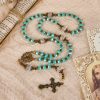 Lorraine Cross & Crucifix of 8 mm Rondelle Aquamarine Stone Nylon Cord Rosary