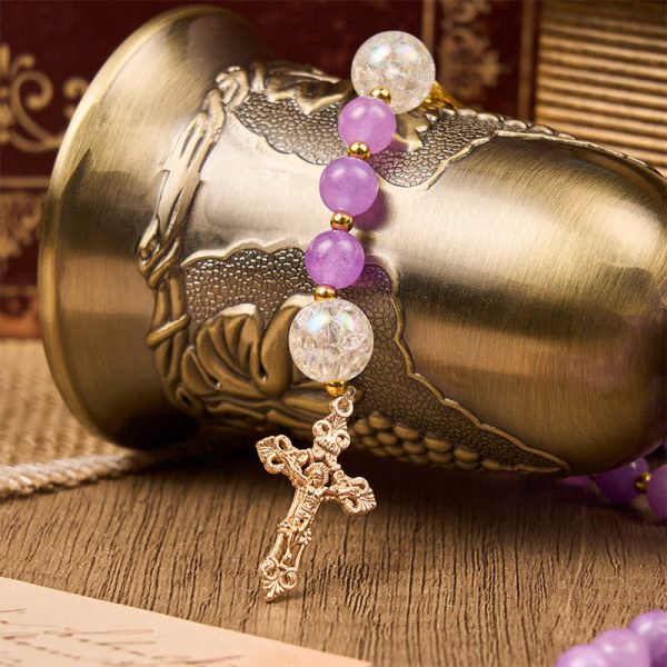 Miraculous Medal & Crucifix of 8mm Purple Round Beads Handmade Rosary