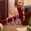 Miraculous Medal & Crucifix of 8mm Purple Round Beads Handmade Rosary