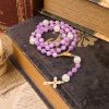 Miraculous Medal & Crucifix of 8mm Purple Round Beads Handmade Rosary
