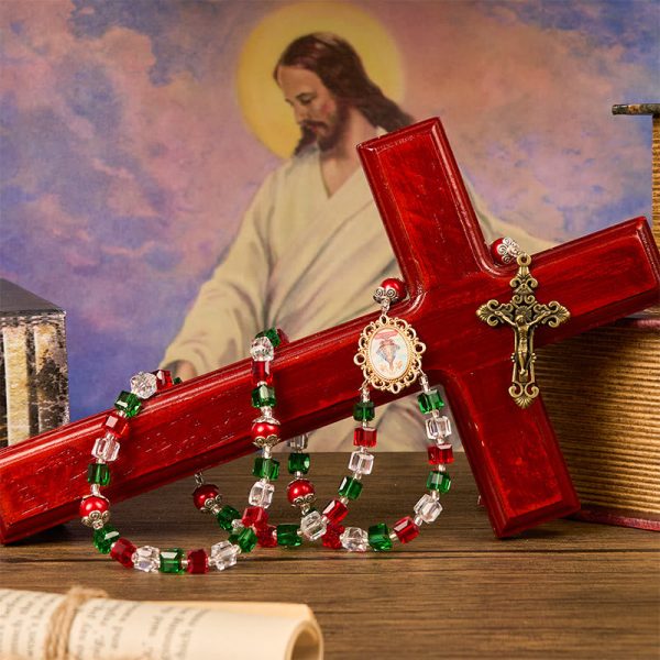 Christianartworkshop Our Lady of Guadalupe & Crucifix of 8mm Tricolor Beaded Handmade Rosary