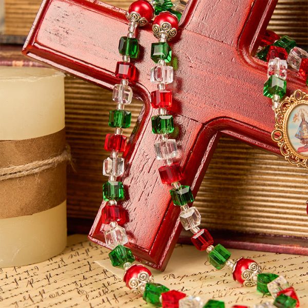 Christianartworkshop Our Lady of Guadalupe & Crucifix of 8mm Tricolor Beaded Handmade Rosary