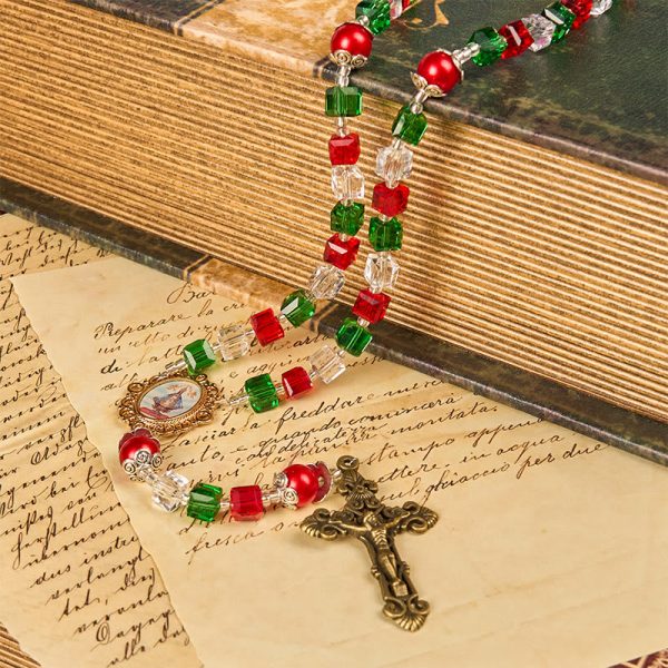 Christianartworkshop Our Lady of Guadalupe & Crucifix of 8mm Tricolor Beaded Handmade Rosary