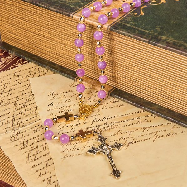 Miraculous Medal & Crucifix of 8mm Exquisite Lavender Beads Handmade Rosary