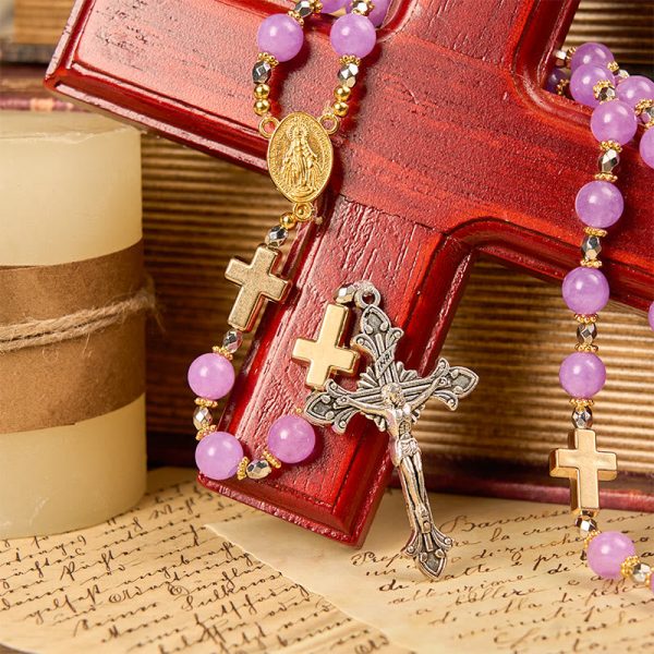 Miraculous Medal & Crucifix of 8mm Exquisite Lavender Beads Handmade Rosary