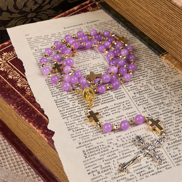Miraculous Medal & Crucifix of 8mm Exquisite Lavender Beads Handmade Rosary
