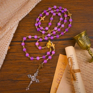 Miraculous Medal & Crucifix of 8mm Exquisite Lavender Beads Handmade Rosary