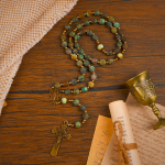 Retro Style Miraculous Medal & Crucifix of 8mm Matte African Turquoise Handmade Rosary