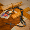 St. Benedict Medal & Crucifix of 8mm Elegant Matte Black & Wooden Beads Handmade Rosary