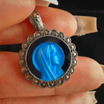 Virgin Mary Antique Silver Enamel Praying Medallion Necklace - A Charm of Devotion and Elegance