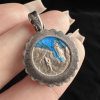 Virgin Mary Antique Silver Enamel Praying Medallion Necklace - A Charm of Devotion and Elegance