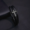 Cross of Black Leather Cuff Band Bracelet