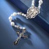 Christianartworkshop Miraculous Medal & Crucifix of 4mm White Pearl Ball Prayer Beads Rosary