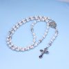 Christianartworkshop Miraculous Medal & Crucifix of 4mm White Pearl Ball Prayer Beads Rosary