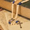 Christianartworkshop Our Lady & Crucifix of 10mm Handmade Wooden Beads Lapis Lazuli Our Father Beads Rosary