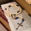 Christianartworkshop PRAYERFUL FAITH: 10mm Handmade Wooden Beads Lapis Lazuli Beads Rosary